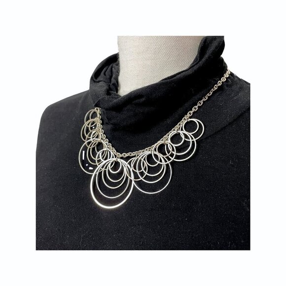 Silver Chain and Circles Necklace Retro Look Lightweight Adjustable - Picture 1 of 8